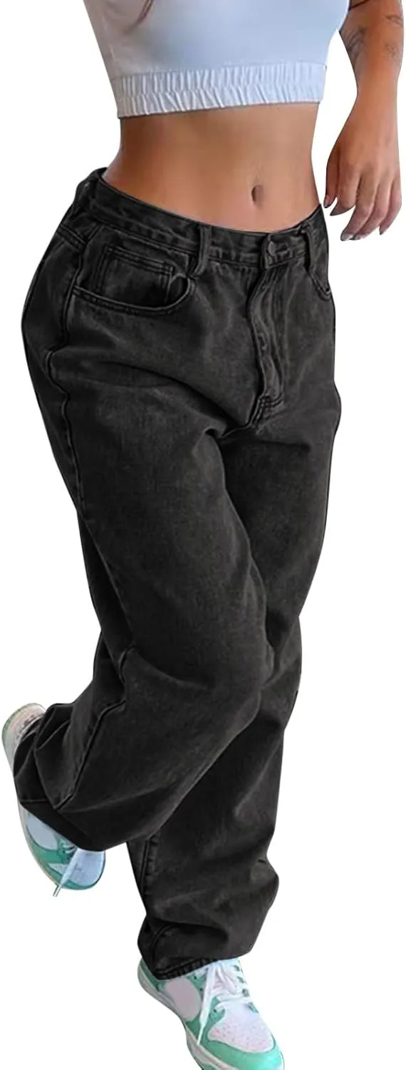 sdbrld Baggy Jeans for Women,Womens Jeans High Waisted Wide Leg Trousers Denim Cargo Pants 90s Y2K Boyfriend Streetwear Jeans