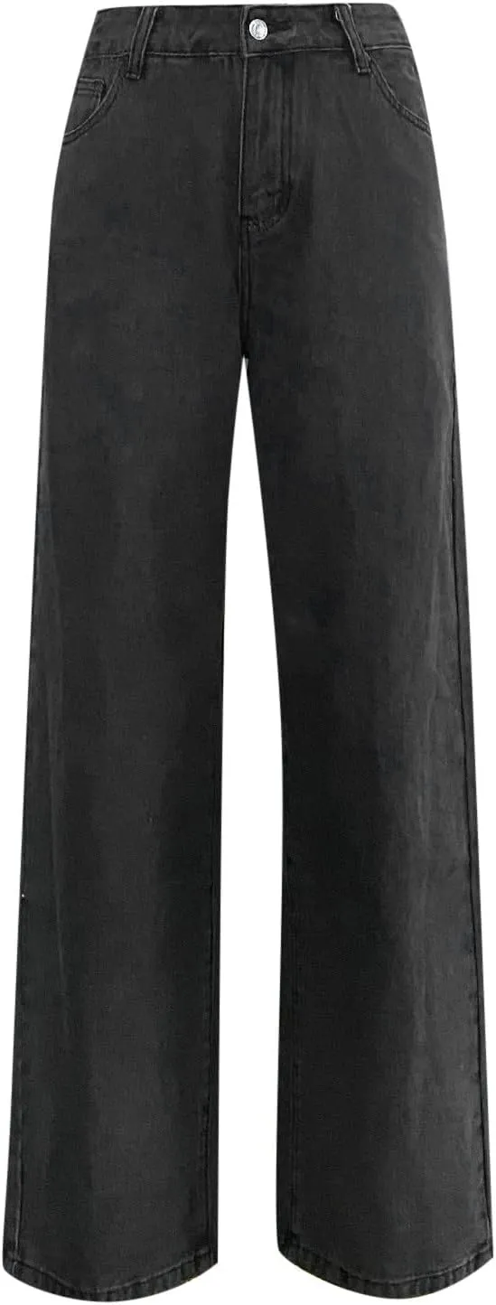 sdbrld Baggy Jeans for Women,Womens Jeans High Waisted Wide Leg Trousers Denim Cargo Pants 90s Y2K Boyfriend Streetwear Jeans