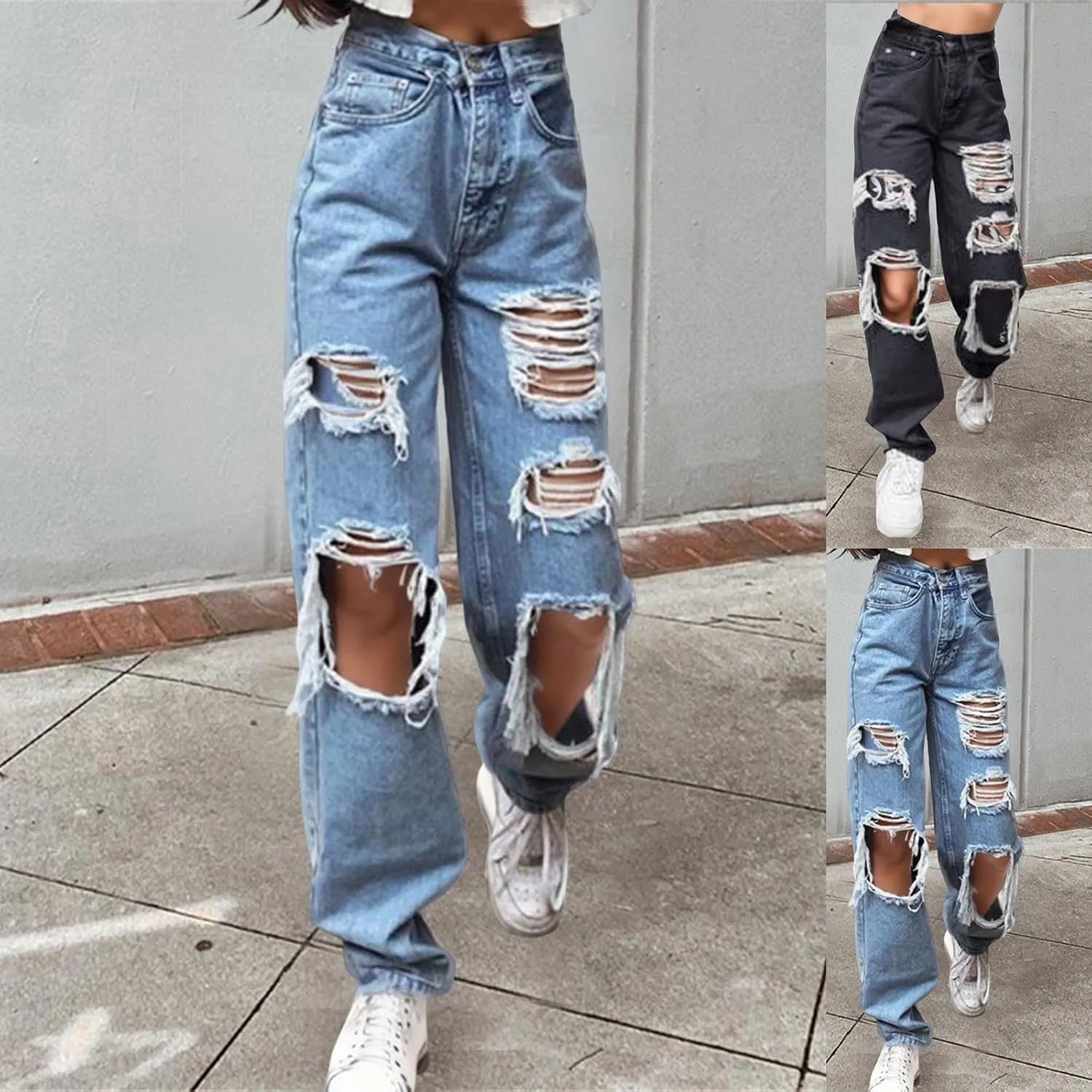 sdbrld Baggy Jeans for Women,Womens Jeans High Waisted Wide Leg Trousers Denim Cargo Pants 90s Y2K Boyfriend Streetwear Jeans
