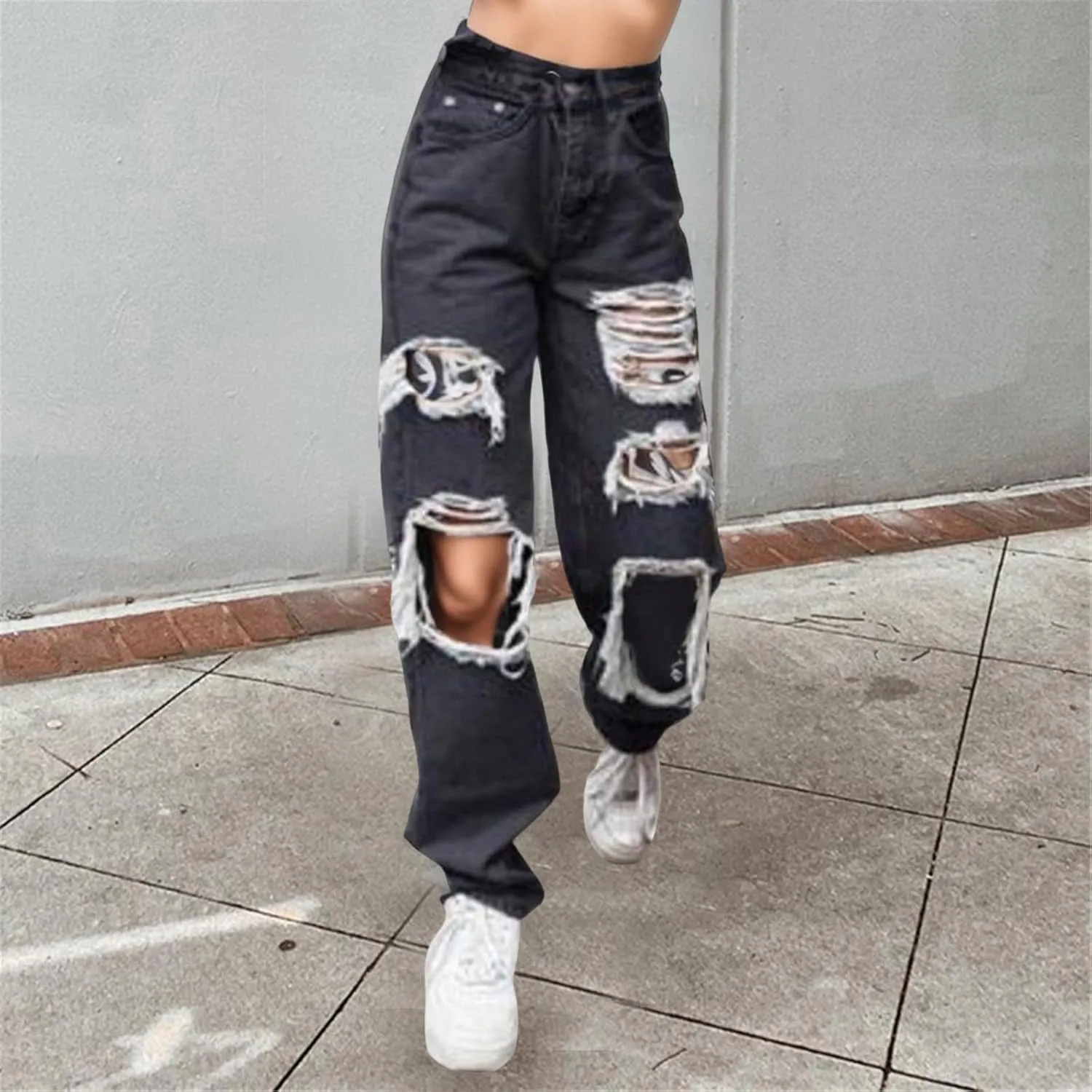 sdbrld Baggy Jeans for Women,Womens Jeans High Waisted Wide Leg Trousers Denim Cargo Pants 90s Y2K Boyfriend Streetwear Jeans