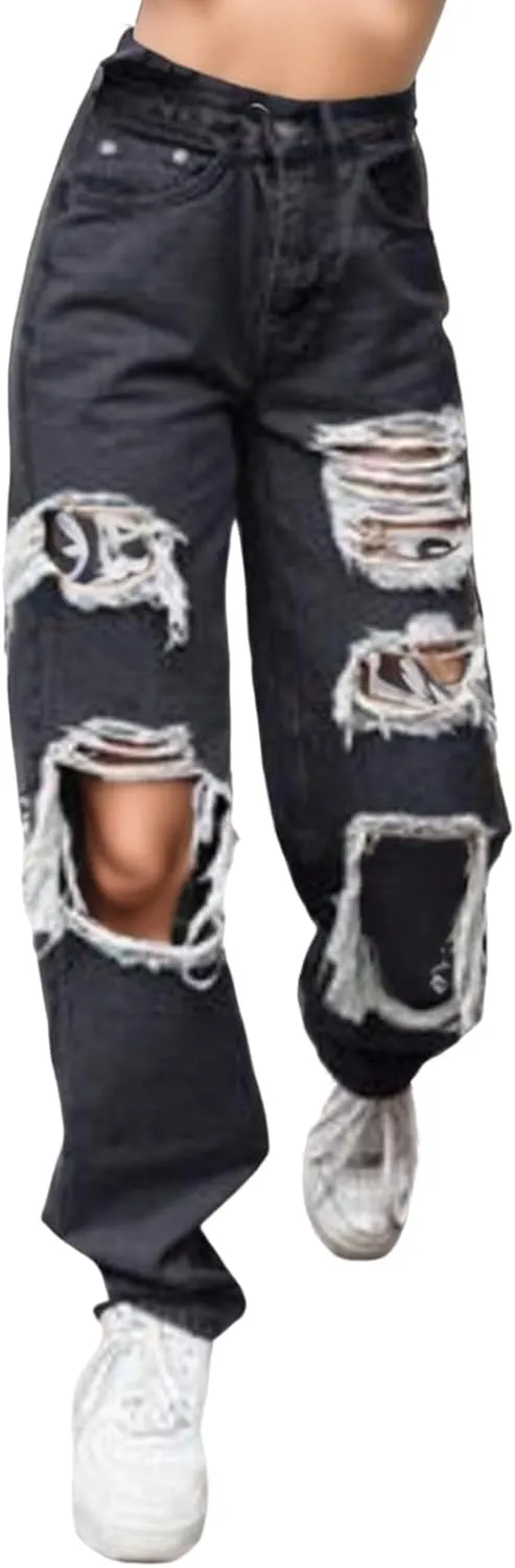 sdbrld Baggy Jeans for Women,Womens Jeans High Waisted Wide Leg Trousers Denim Cargo Pants 90s Y2K Boyfriend Streetwear Jeans