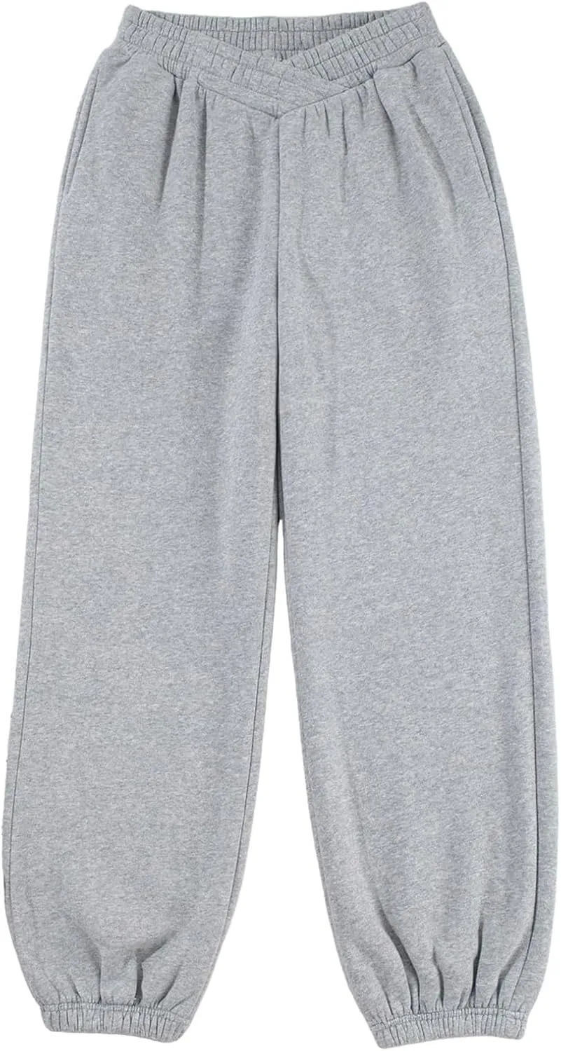 sdbrld Sweatpants Women Baggy Trendy 2024 Fleece Lined Sweats Wide Leg High Waisted Trousers Womens Crossover Lounge Joggers