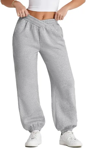 sdbrld Sweatpants Women Baggy Trendy 2024 Fleece Lined Sweats Wide Leg High Waisted Trousers Womens Crossover Lounge Joggers