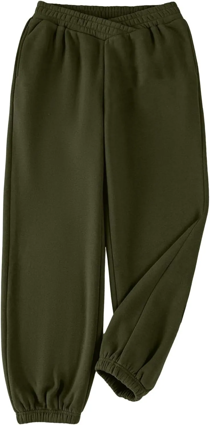 sdbrld Sweatpants Women Baggy Trendy 2024 Fleece Lined Sweats Wide Leg High Waisted Trousers Womens Crossover Lounge Joggers