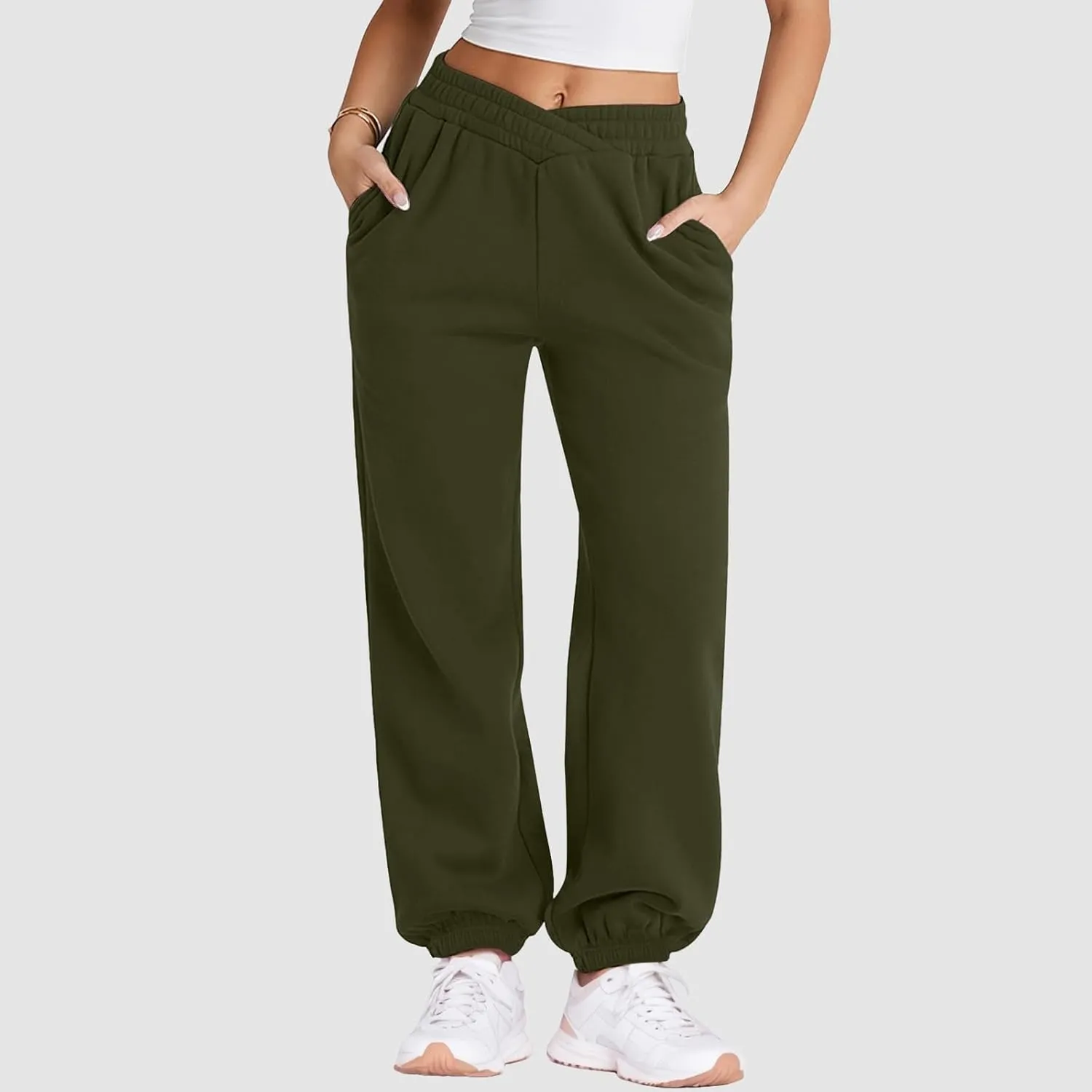 sdbrld Sweatpants Women Baggy Trendy 2024 Fleece Lined Sweats Wide Leg High Waisted Trousers Womens Crossover Lounge Joggers