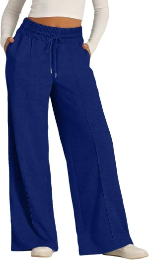 sdbrld Womens Wide Leg Sweatpants Plus Size Drawstring Baggy Sweatpants for Women Fleece Lined Lounge Trousers with Pockets