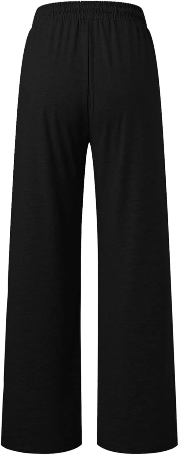 sdbrld Womens Wide Leg Sweatpants Plus Size Drawstring Baggy Sweatpants for Women Fleece Lined Lounge Trousers with Pockets