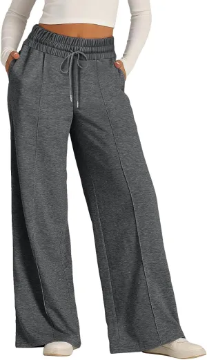 sdbrld Womens Wide Leg Sweatpants Plus Size Drawstring Baggy Sweatpants for Women Fleece Lined Lounge Trousers with Pockets