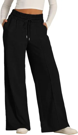 sdbrld Womens Wide Leg Sweatpants Plus Size Drawstring Baggy Sweatpants for Women Fleece Lined Lounge Trousers with Pockets