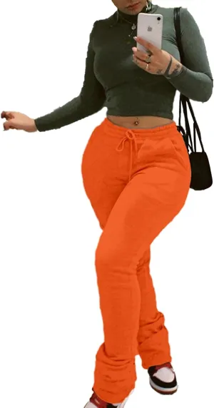 SEMATOMALA Women's Color Block Jogger Sweatpants Stacked Bell Bottom Skinny Active Workout Pants Legging with Pockets