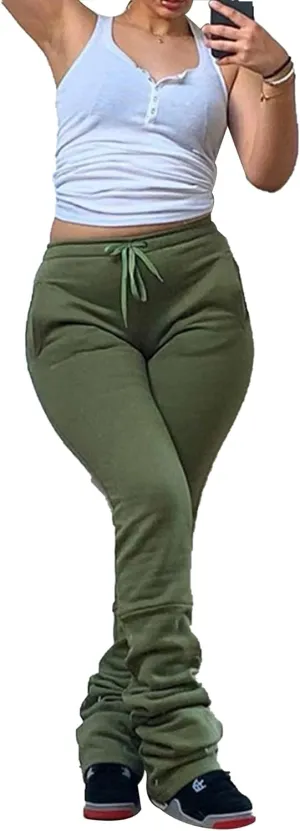 SEMATOMALA Women's Color Block Jogger Sweatpants Stacked Bell Bottom Skinny Active Workout Pants Legging with Pockets