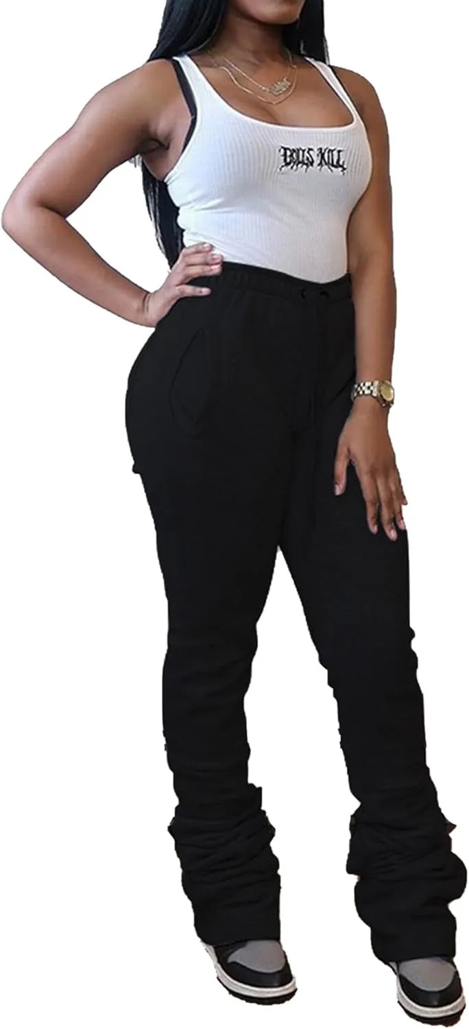 SEMATOMALA Women's Color Block Jogger Sweatpants Stacked Bell Bottom Skinny Active Workout Pants Legging with Pockets