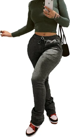 SEMATOMALA Women's Color Block Jogger Sweatpants Stacked Bell Bottom Skinny Active Workout Pants Legging with Pockets