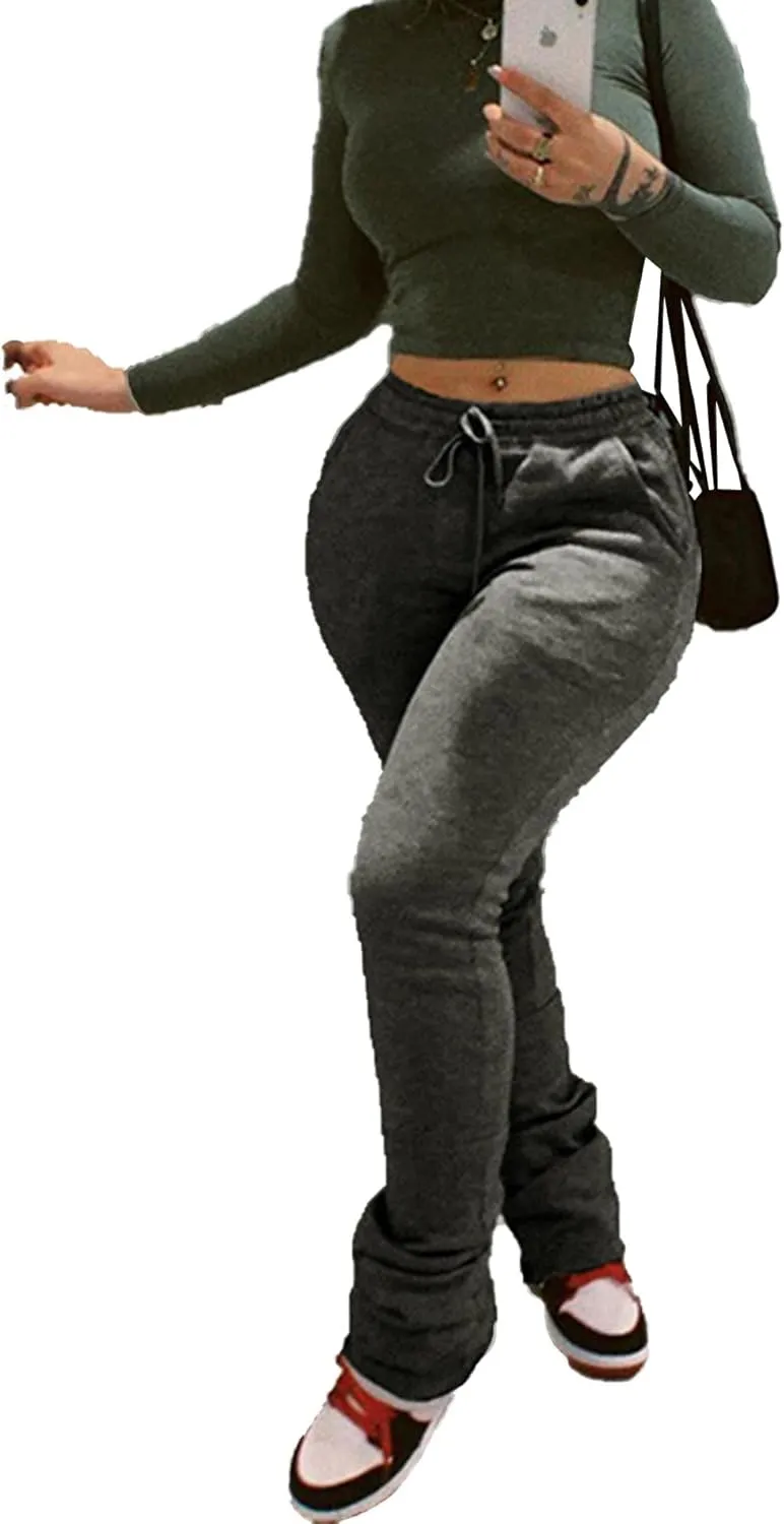 SEMATOMALA Women's Color Block Jogger Sweatpants Stacked Bell Bottom Skinny Active Workout Pants Legging with Pockets
