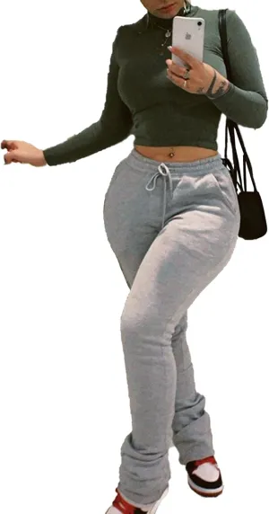 SEMATOMALA Women's Color Block Jogger Sweatpants Stacked Bell Bottom Skinny Active Workout Pants Legging with Pockets