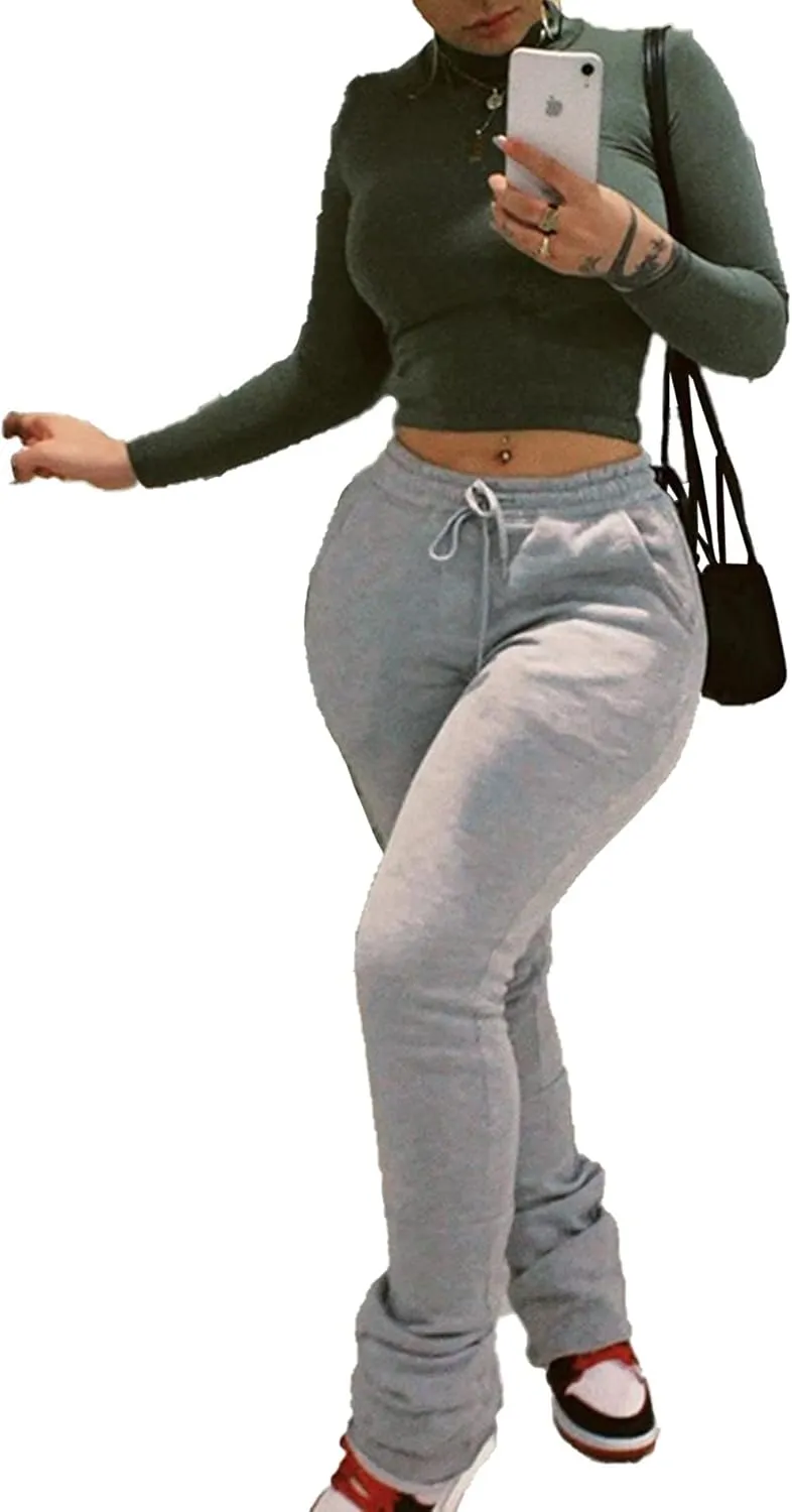 SEMATOMALA Women's Color Block Jogger Sweatpants Stacked Bell Bottom Skinny Active Workout Pants Legging with Pockets