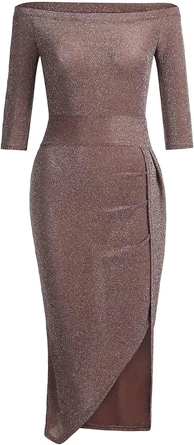 SERYU Women Fashion Sequins Strap Backless Camisole V-Neck High Slit Long Dress