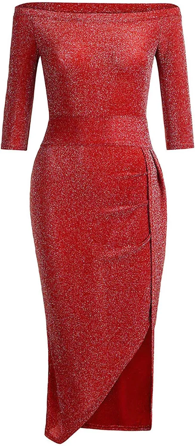 SERYU Women Fashion Sequins Strap Backless Camisole V-Neck High Slit Long Dress