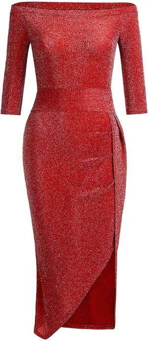 SERYU Women Fashion Sequins Strap Backless Camisole V-Neck High Slit Long Dress