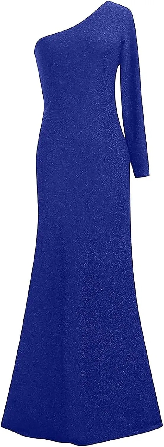 SERYU Women Fashion Sequins Strap Backless Camisole V-Neck High Slit Long Dress