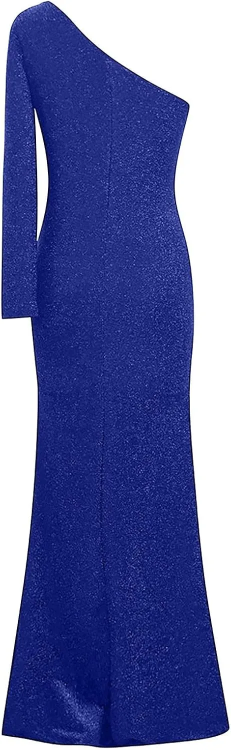 SERYU Women Fashion Sequins Strap Backless Camisole V-Neck High Slit Long Dress