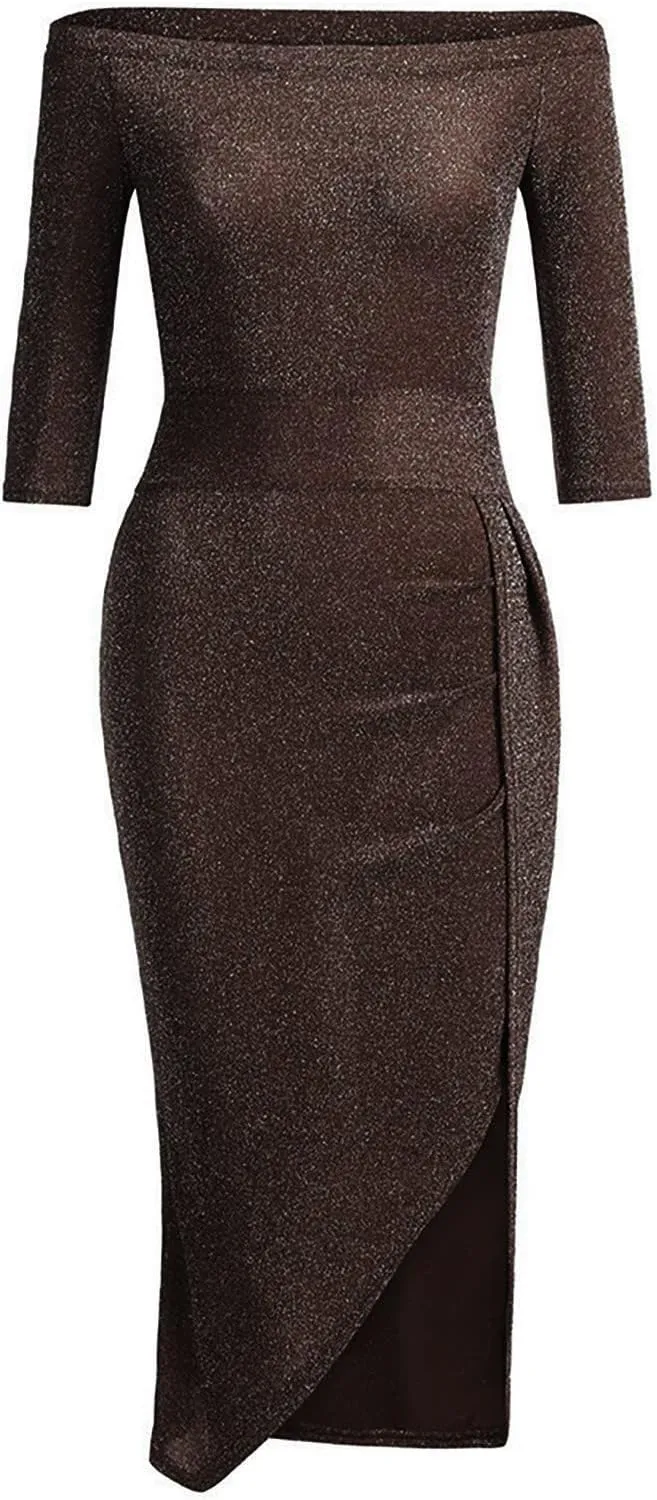 SERYU Women Fashion Sequins Strap Backless Camisole V-Neck High Slit Long Dress