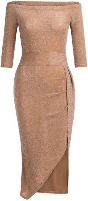 SERYU Women Fashion Sequins Strap Backless Camisole V-Neck High Slit Long Dress