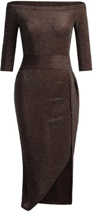 SERYU Women Fashion Sequins Strap Backless Camisole V-Neck High Slit Long Dress