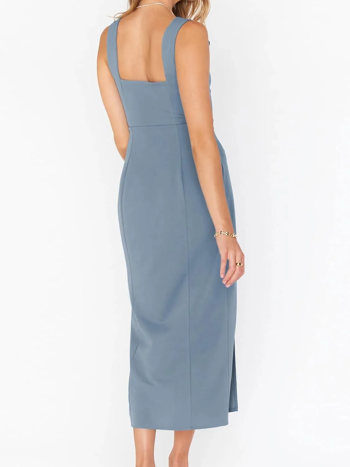 Sexy High Slit Bodycon Dress for Women, Solid Square Neck Sling Evening Dress