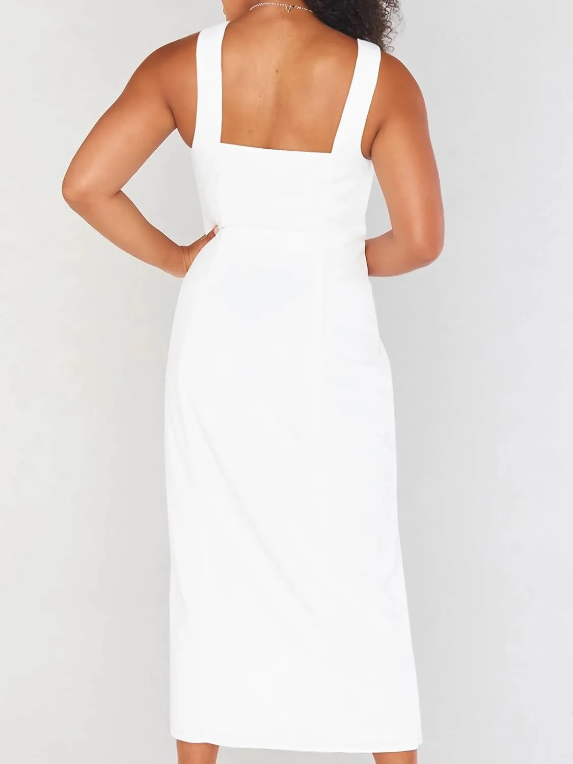 Sexy High Slit Bodycon Dress for Women, Solid Square Neck Sling Evening Dress