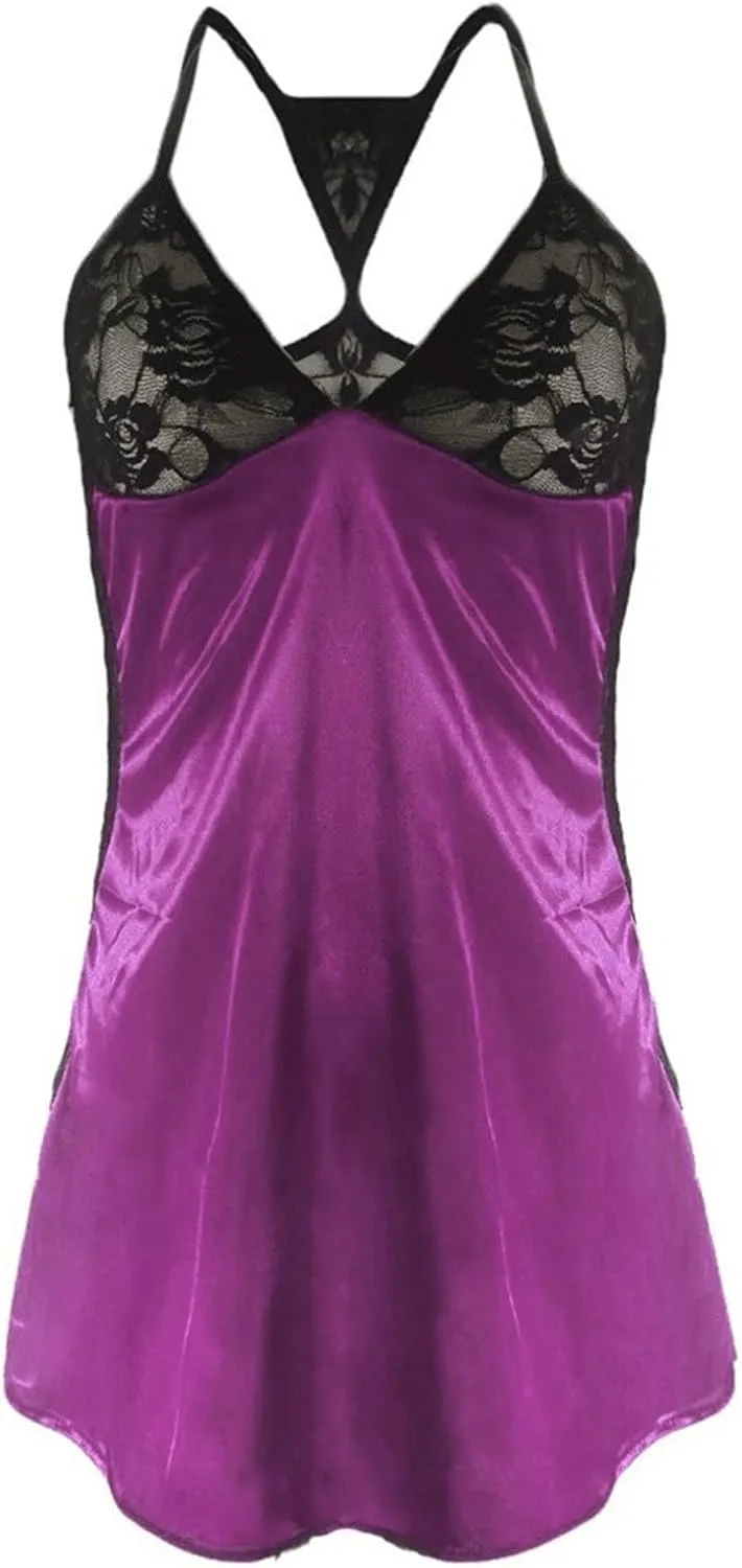 Sexy Lace Embroidered Lingerie for Women Backless See Through Nightgown Spaghetti Strap Chemise Deep V Neck Sleepwear