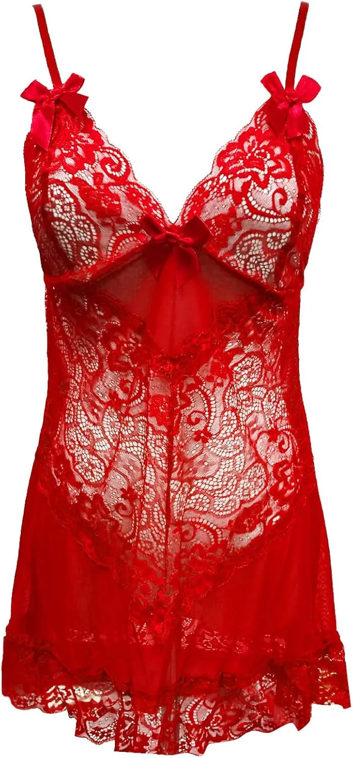 Sexy Lace Lingerie Set for Women,Sheer Babydoll with Matching Thong,Romantic Design