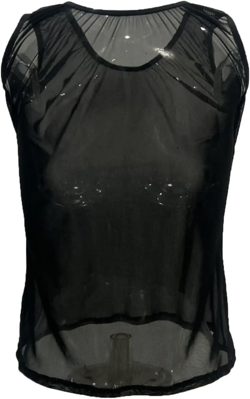 Sexy Mesh Crop Top for Women Sleeveless Casual T-Shirt See Through Lingerie Lace Tank Tops Teddy Babydoll Sleepwear