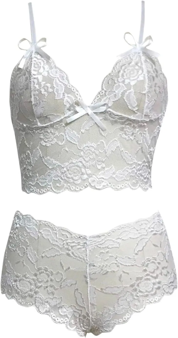 Sexy Sheer Lingerie Set for Women,Lace Babydoll with G-String,Romantic Nightwear