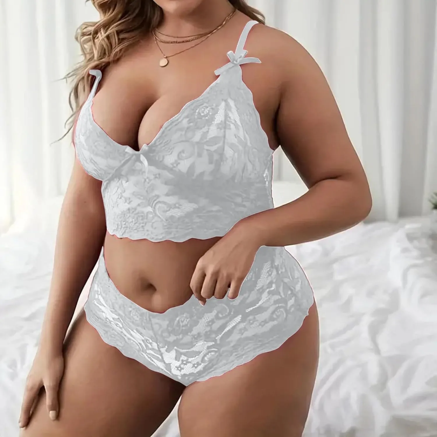 Sexy Sheer Lingerie Set for Women,Lace Babydoll with G-String,Romantic Nightwear