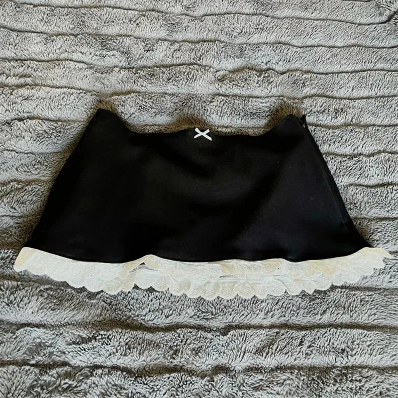 Sexy women's dress lace Harajuku fashion solid color Y2K slit short skirt cute emo girls comfortable satin aesthetic sling dress