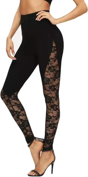 Sheer Mesh Lace Leggings Casual Pants Scrunch Butt Leggings for Women High Rise Butt Lifting Stretchy Gothic Tights