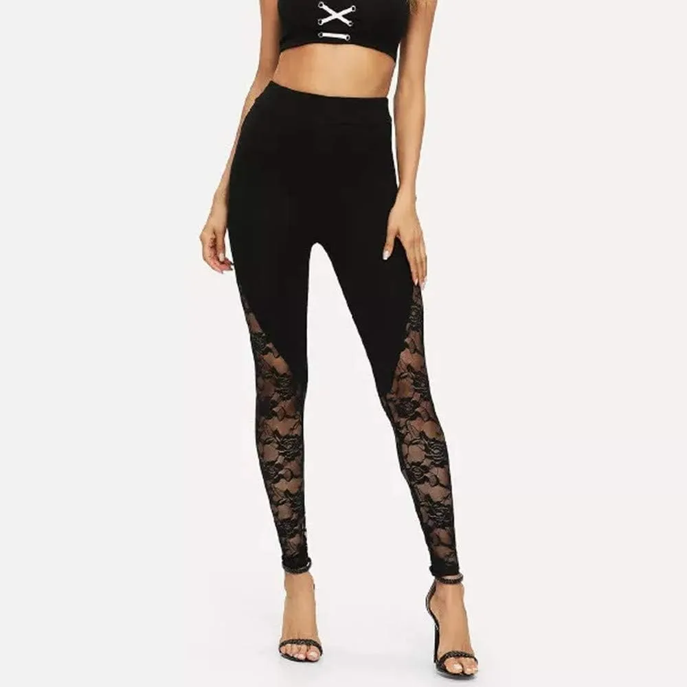 Sheer Mesh Lace Leggings Casual Pants Scrunch Butt Leggings for Women High Rise Butt Lifting Stretchy Gothic Tights