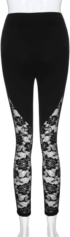 Sheer Mesh Lace Leggings Casual Pants Scrunch Butt Leggings for Women High Rise Butt Lifting Stretchy Gothic Tights