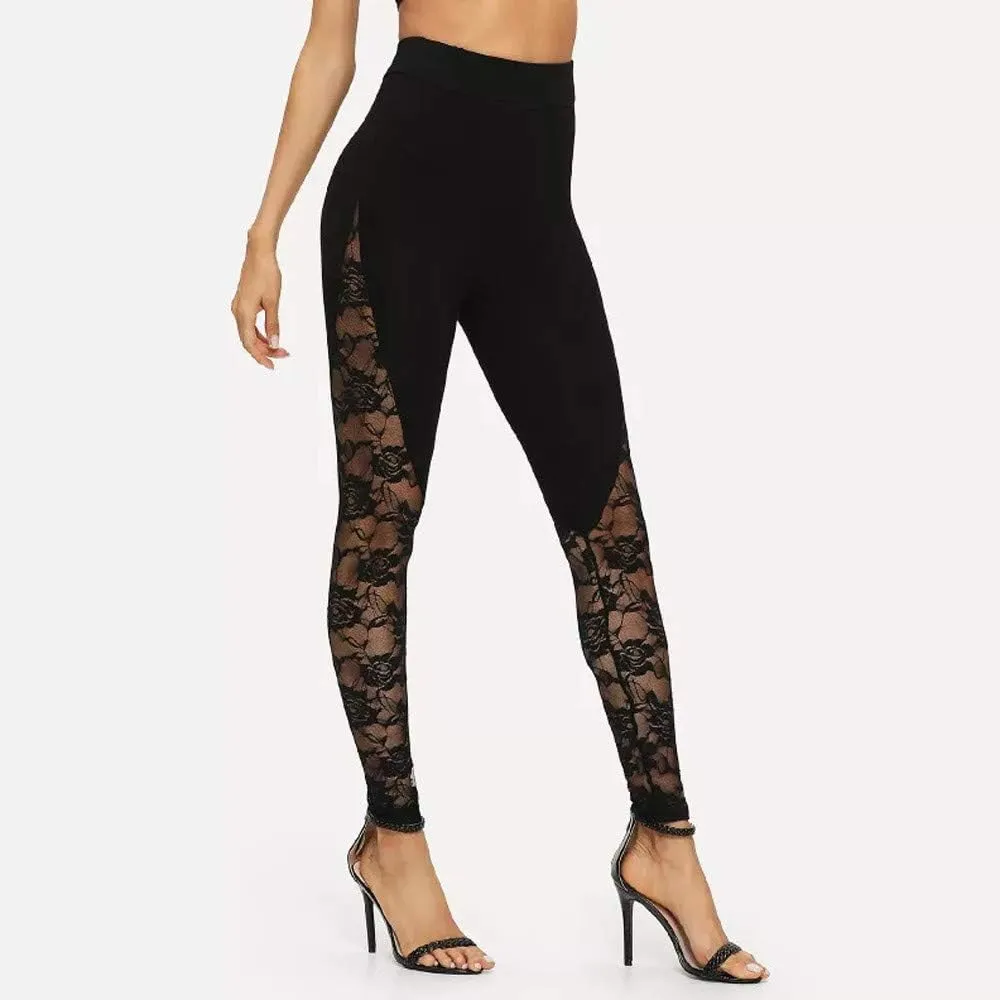 Sheer Mesh Lace Leggings Casual Pants Scrunch Butt Leggings for Women High Rise Butt Lifting Stretchy Gothic Tights