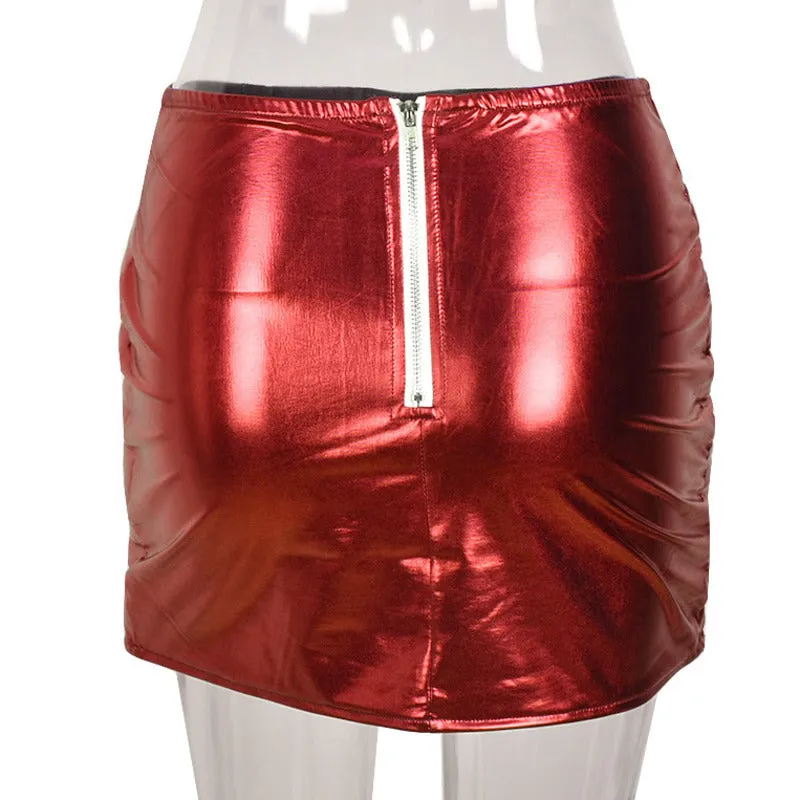 Shiny Quilted Mini Skirt