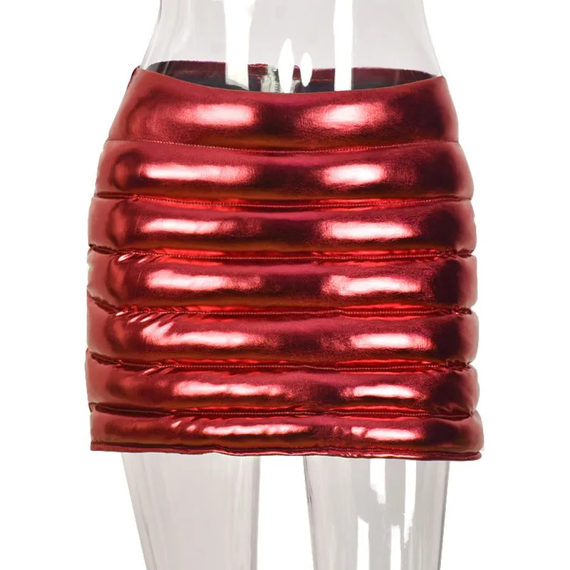 Shiny Quilted Mini Skirt