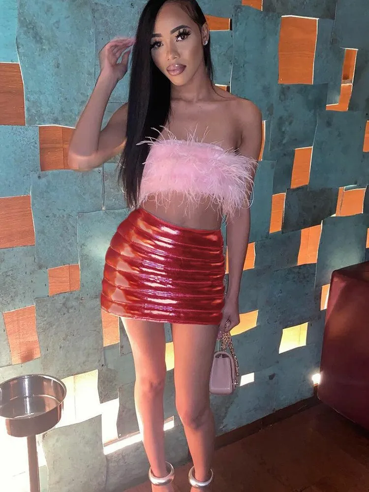 Shiny Quilted Mini Skirt