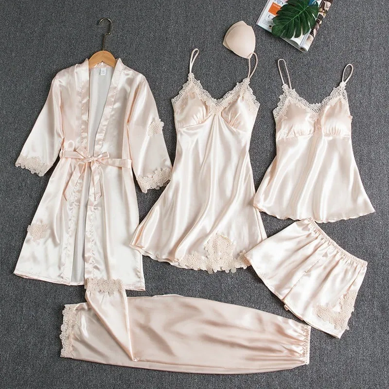 Silk Elegance: 5-Piece Nightwear Set. Luxury Quality, Affordable Splendor