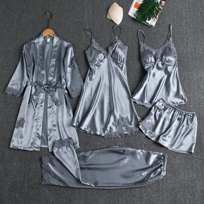 Silk Elegance: 5-Piece Nightwear Set. Luxury Quality, Affordable Splendor