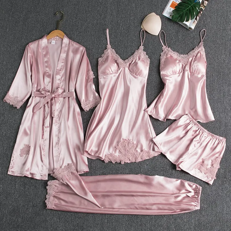 Silk Elegance: 5-Piece Nightwear Set. Luxury Quality, Affordable Splendor