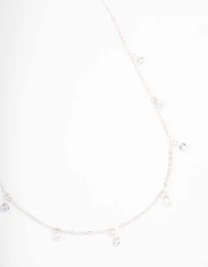 Silver Diamante & Pearl Drop Station Necklace