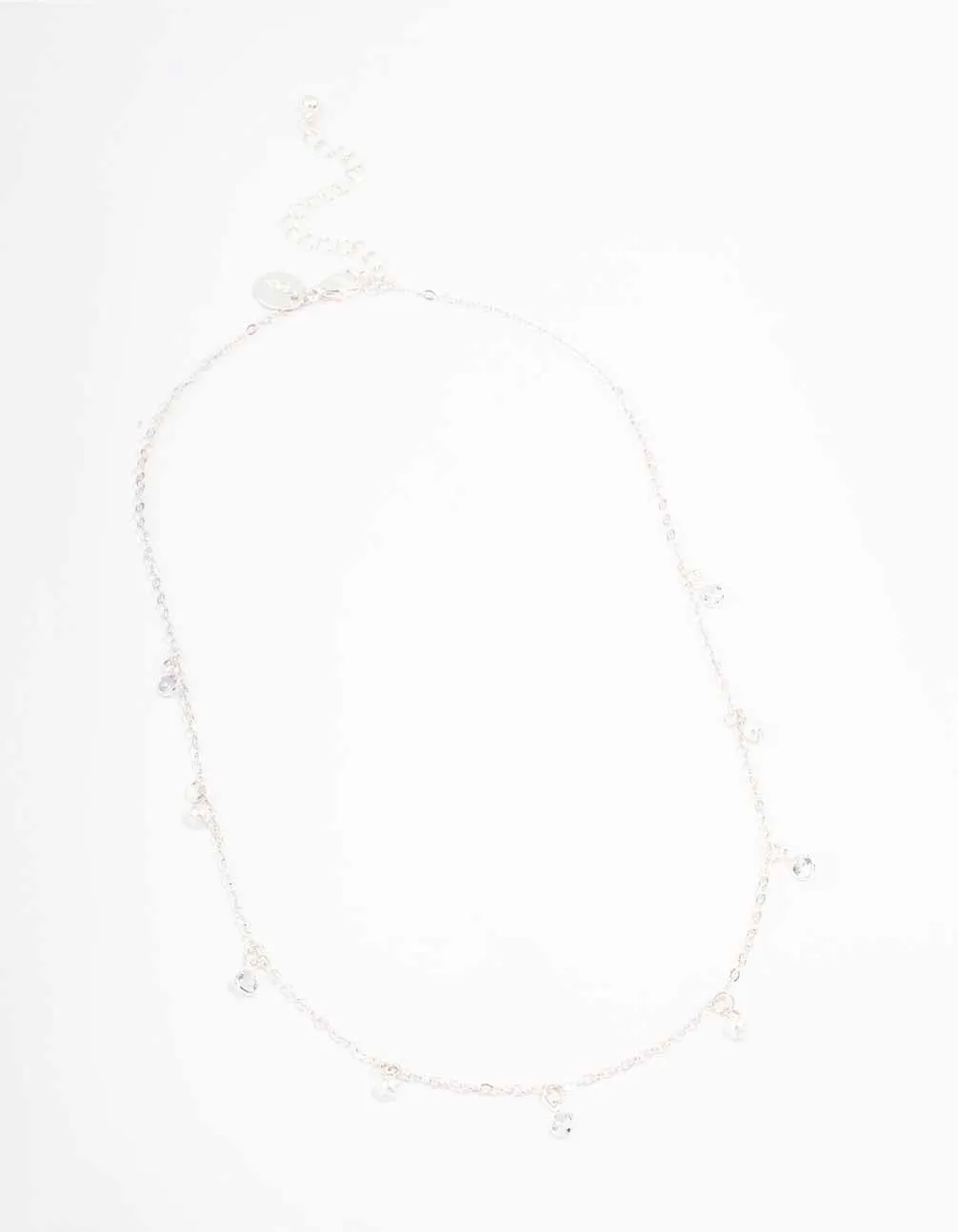 Silver Diamante & Pearl Drop Station Necklace