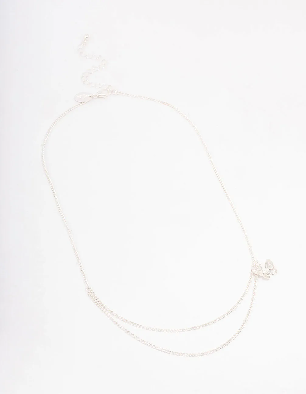Silver Double Chain Butterfly Necklace