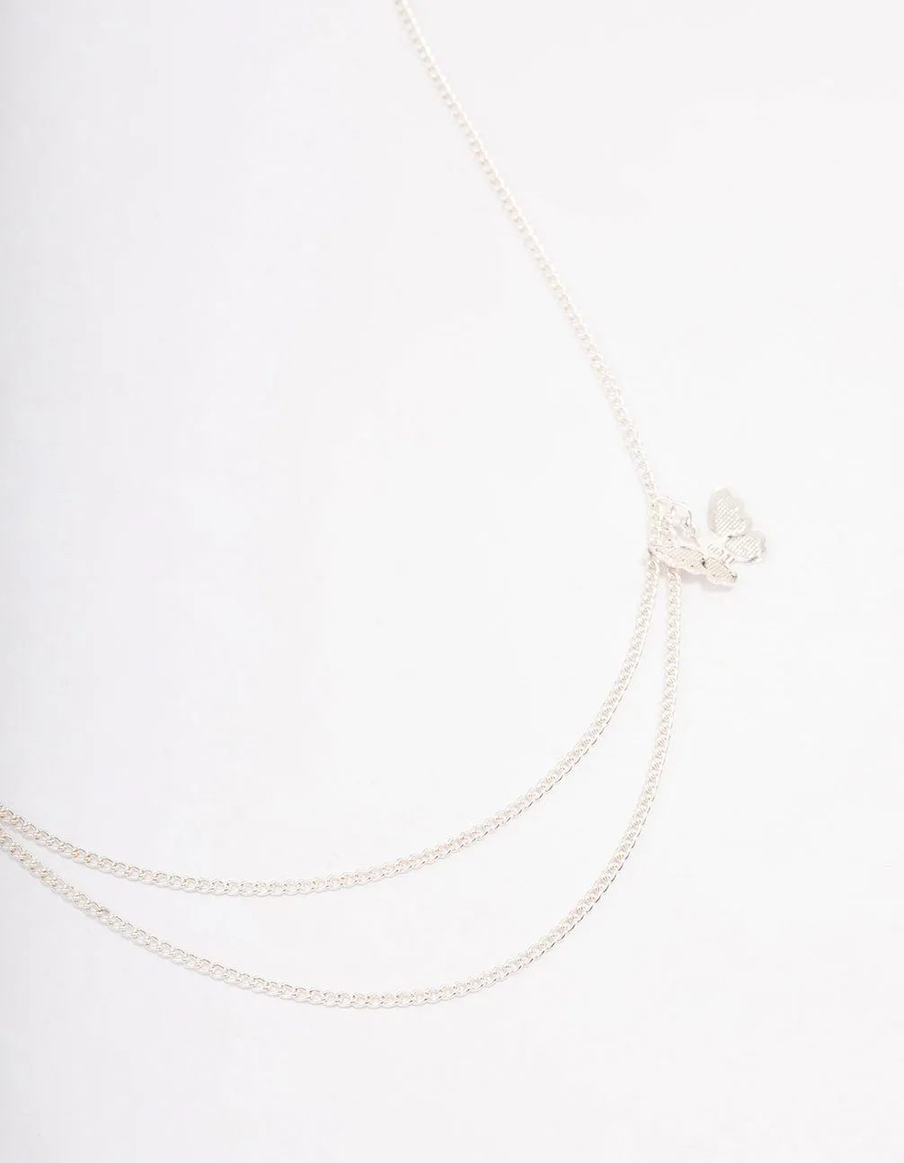 Silver Double Chain Butterfly Necklace